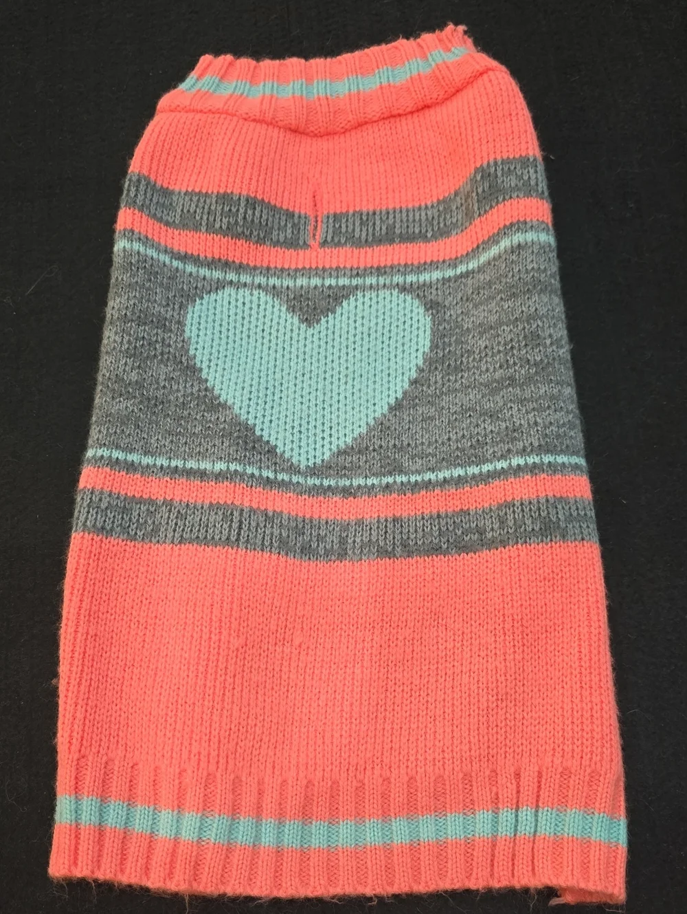 Heart-Accent Coral & Gray Knit Dog Sweater #693